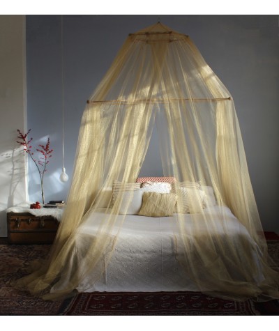 TINA Lurex Oro - Mosquitera para cama matrimonial - cuatro aberturas