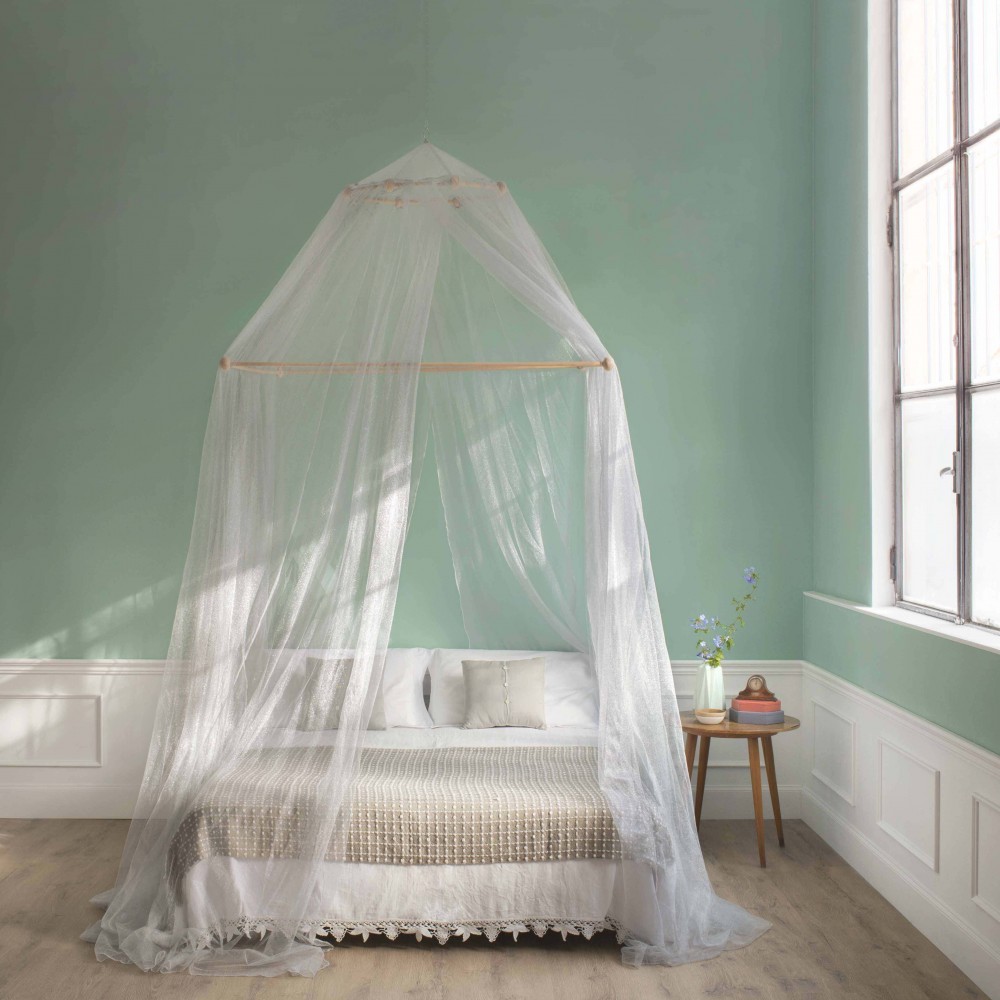 TINA Lurex Plata - Mosquitera para cama matrimonial - cuatro aberturas