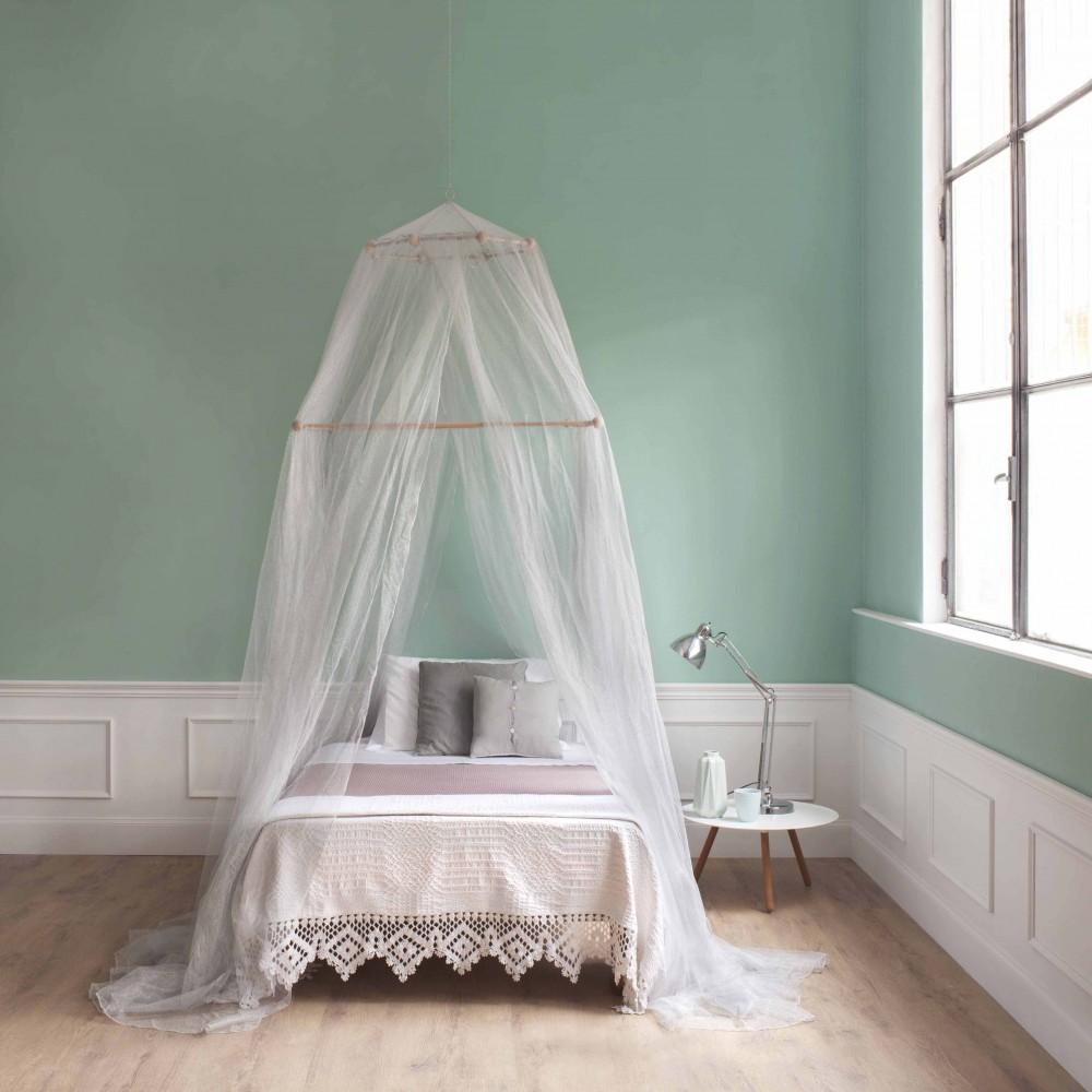 TINA Lurex Plata - Mosquitera para cama de una plaza y media - cuatro aberturas