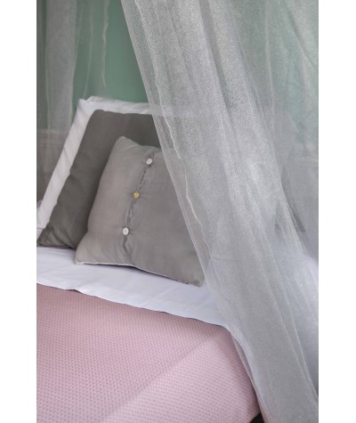 TINA Lurex Silber - Moskitonetz für Französisches Bett - vier Öffnungen