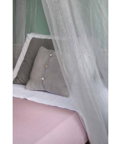 TINA Lurex Plata - Mosquitera para cama de una plaza y media - cuatro aberturas
