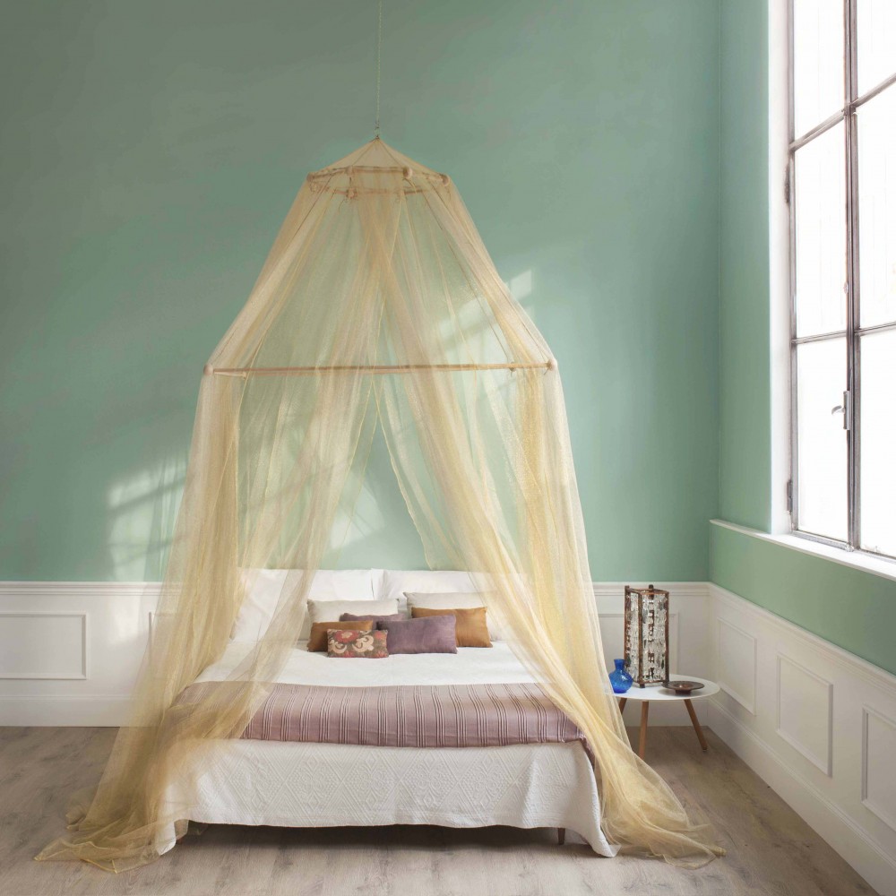 TINA Lurex Oro - Mosquitera para cama matrimonial - cuatro aberturas